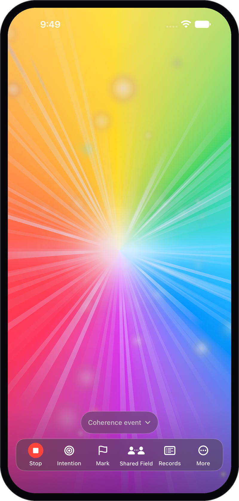 The Prodigy Lightfield field during a coherence event, showing the turning rainbow.